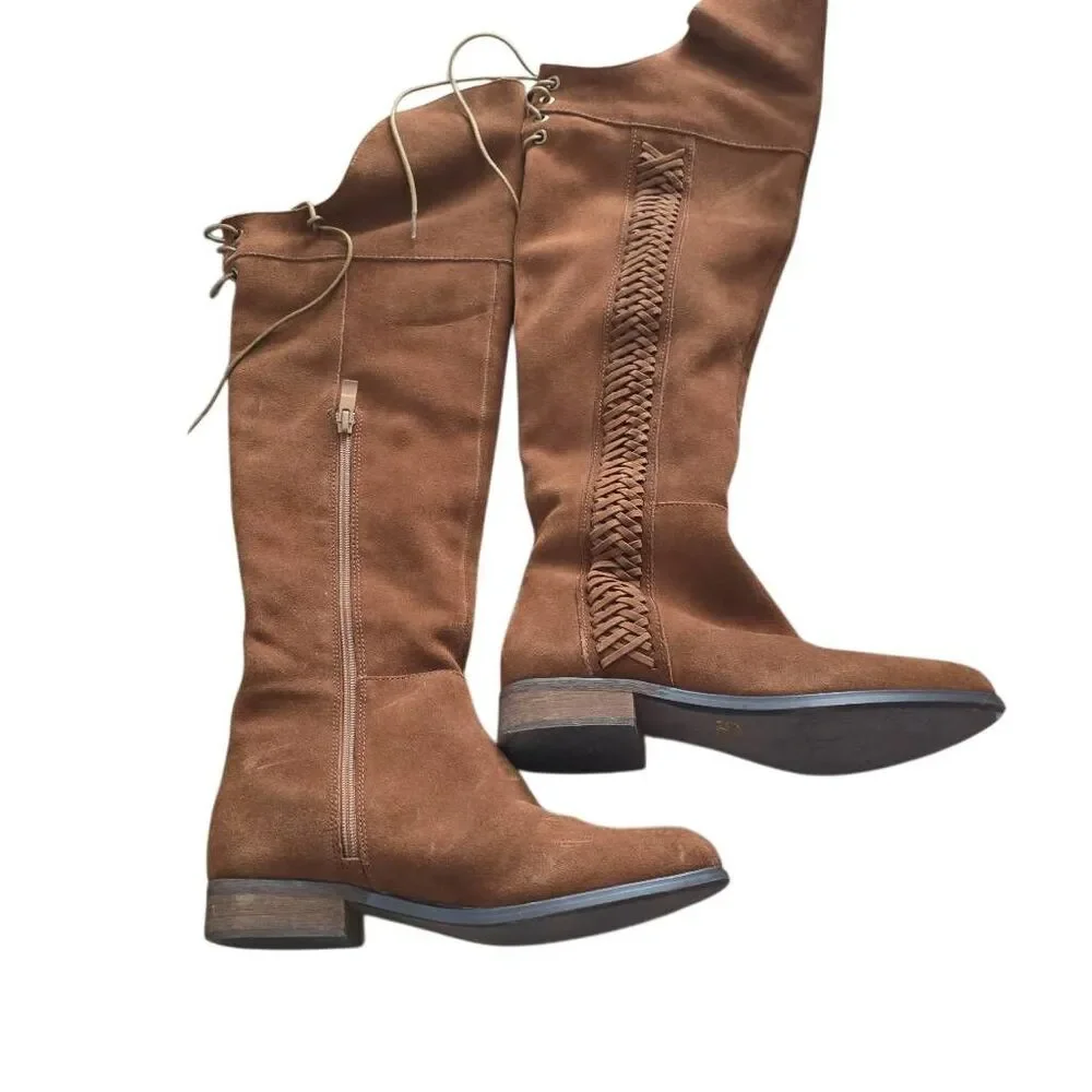Sbicca Vintage Collection Sz 7 Brown Suede Criss-Cross Over Knee Festival Boots